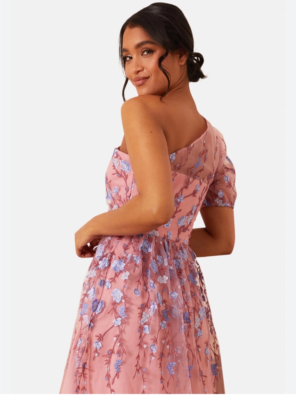 Chi Chi London Pink One-Shoulder Embroidered Mini Dress - Picture 3 of 9